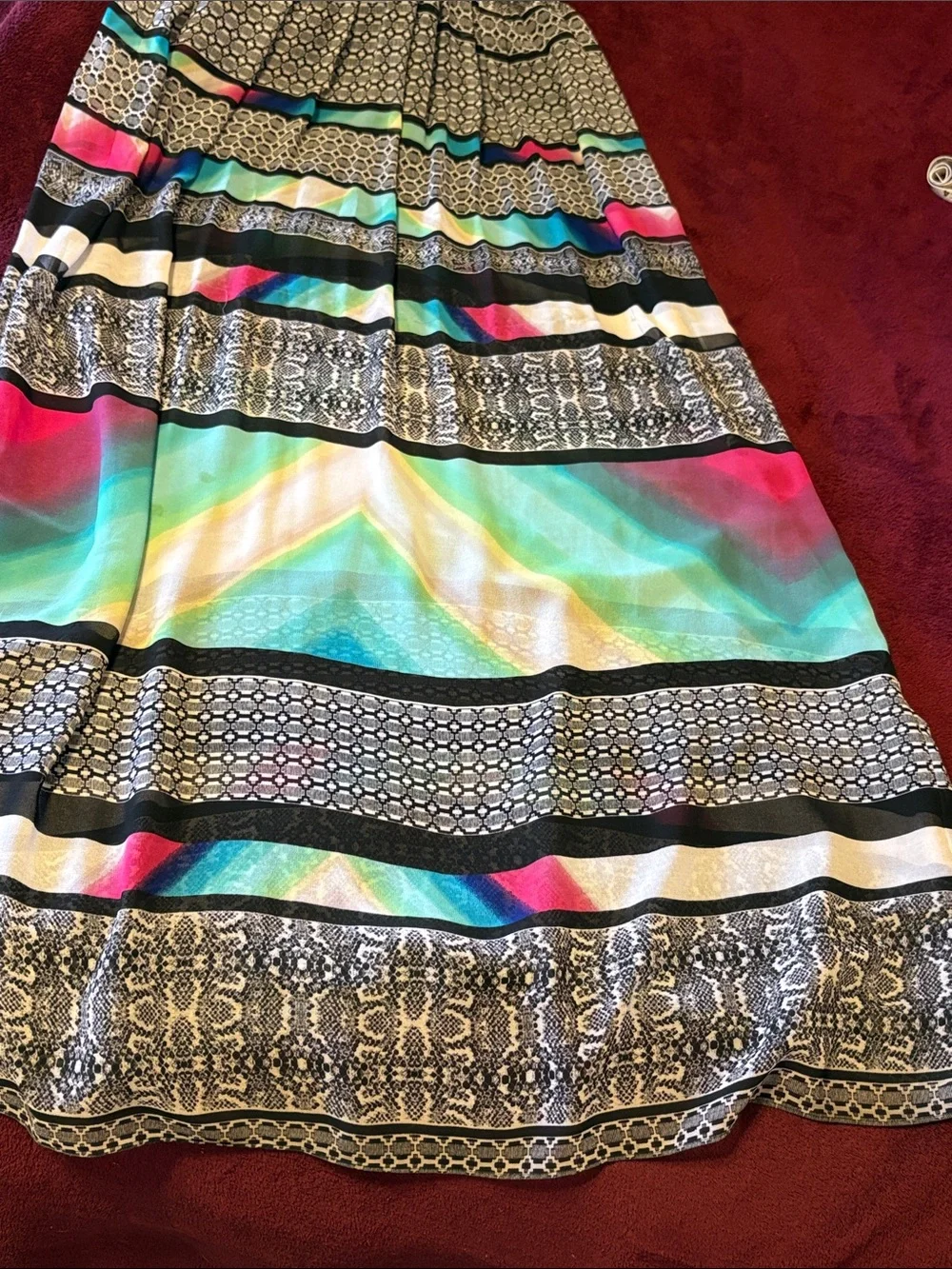BebeBlack Fit-and-Flare Dress with Multicolor Stripe Pattern